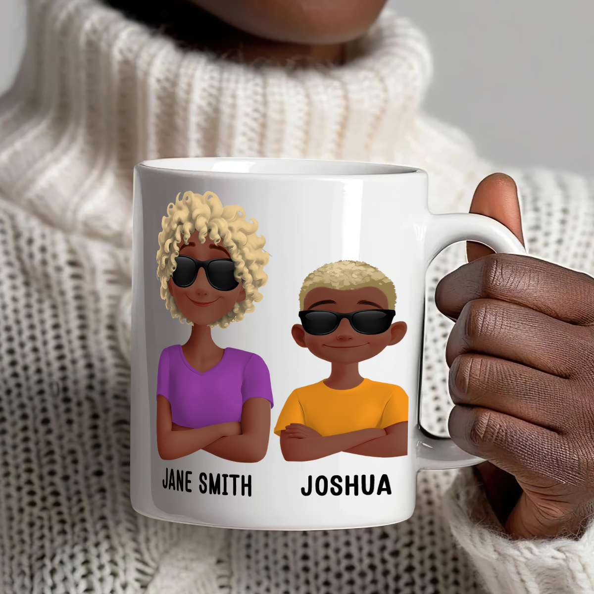 Like Mother Like Children – Customizable Cartoon Cup with Hand Gesture Design – Best Mother's Day Gift