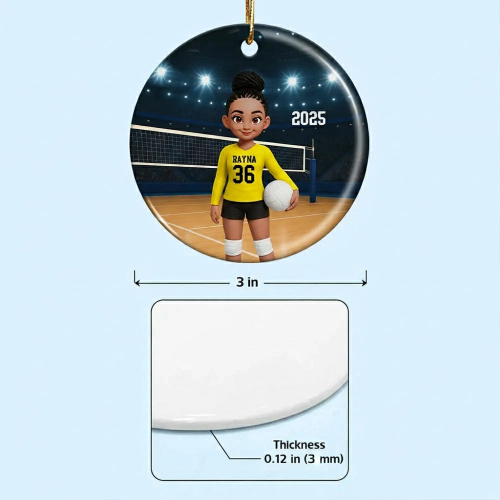Volleyball Girl Ceramic Ornament with Court Scene, Unique Gift for Teen Athlete or Daughter