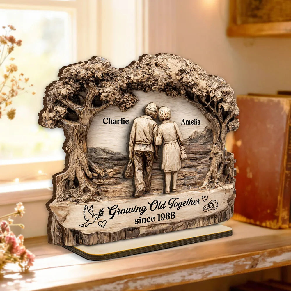 Personalized 2-Layer Wooden Plaque with Walking Couple Under Trees Romantic Unique Gift for Husband or Wife