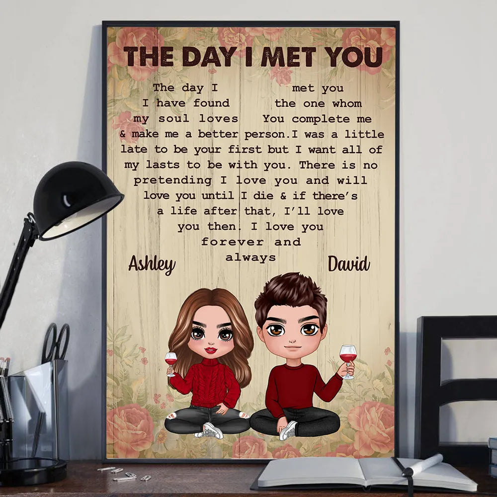 "The Day I Met You" Personalized Couple Poster – Romantic Gift for Anniversaries, Weddings & Valentine's Day