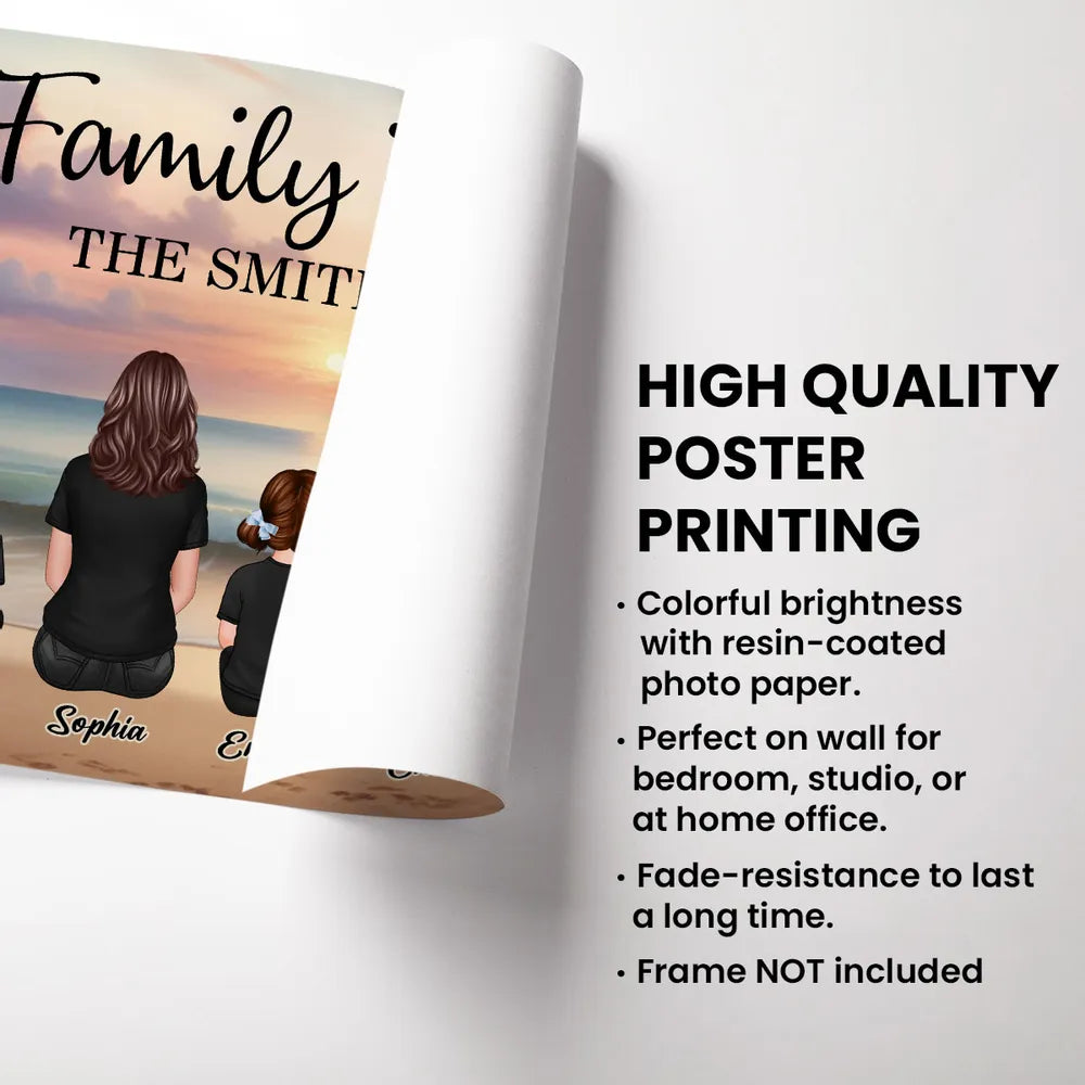 Family Forever Beach Design - Personalized LED Plaque, Keychain, Poster, Wallet Card, and Pillow, Unique Gift