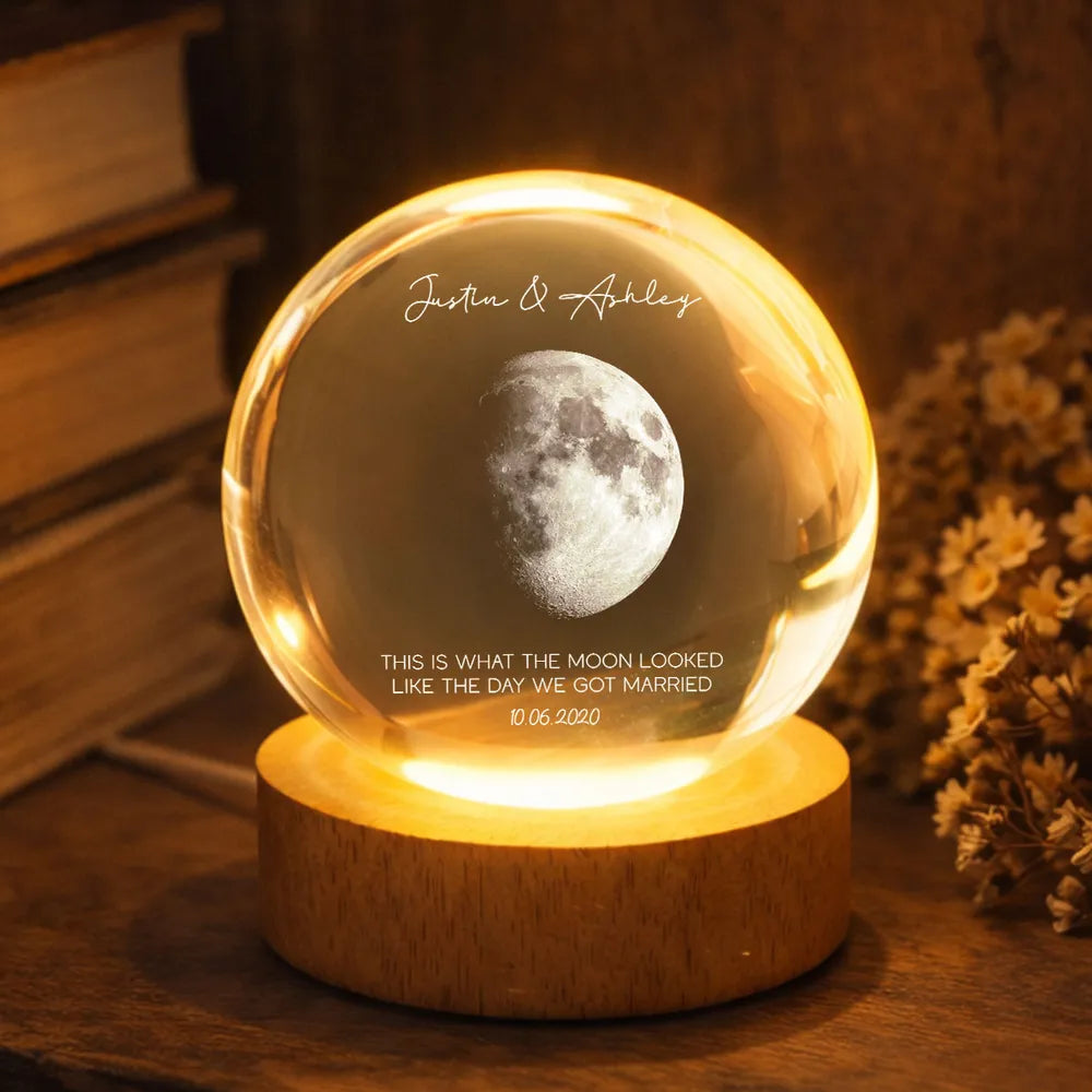 Personalized Globe Lamp Moon Night Light for Couple, Cozy Bedside Decor and Unique Romantic Gift