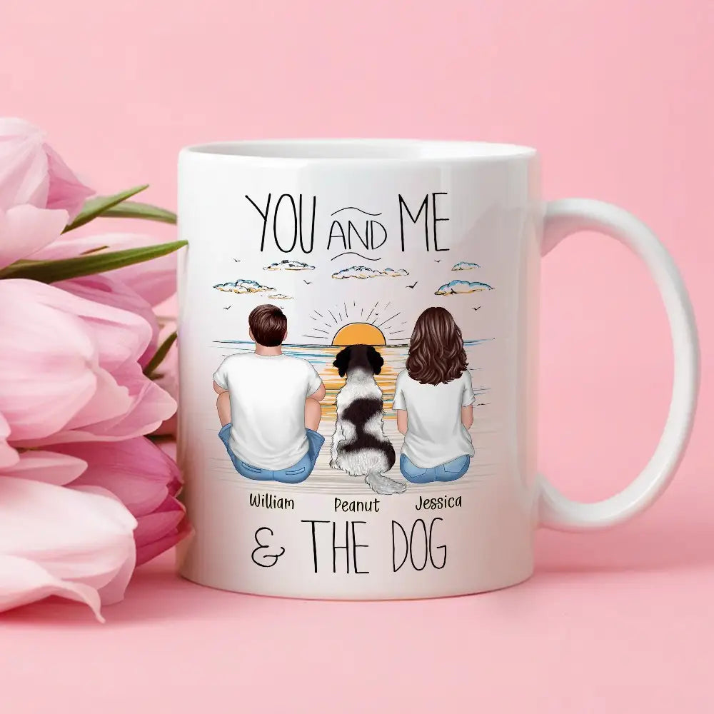 “You, Me & the Dog” Personalized Sunrise Mug – Romantic Gift for Dog Lovers or Cat Lovers