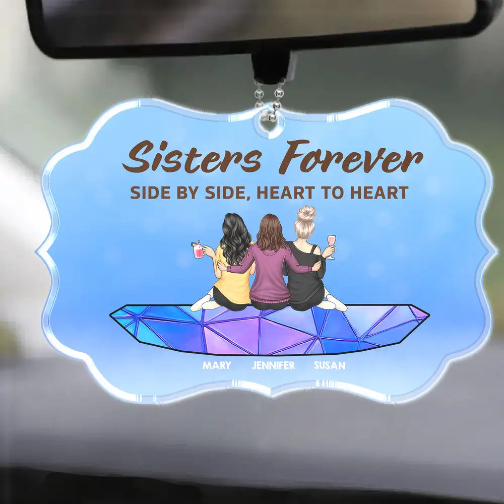 Sisters Forever Side By Side Heart To Heart Ornament – Thoughtful Personalized Gift for Sister or Friend