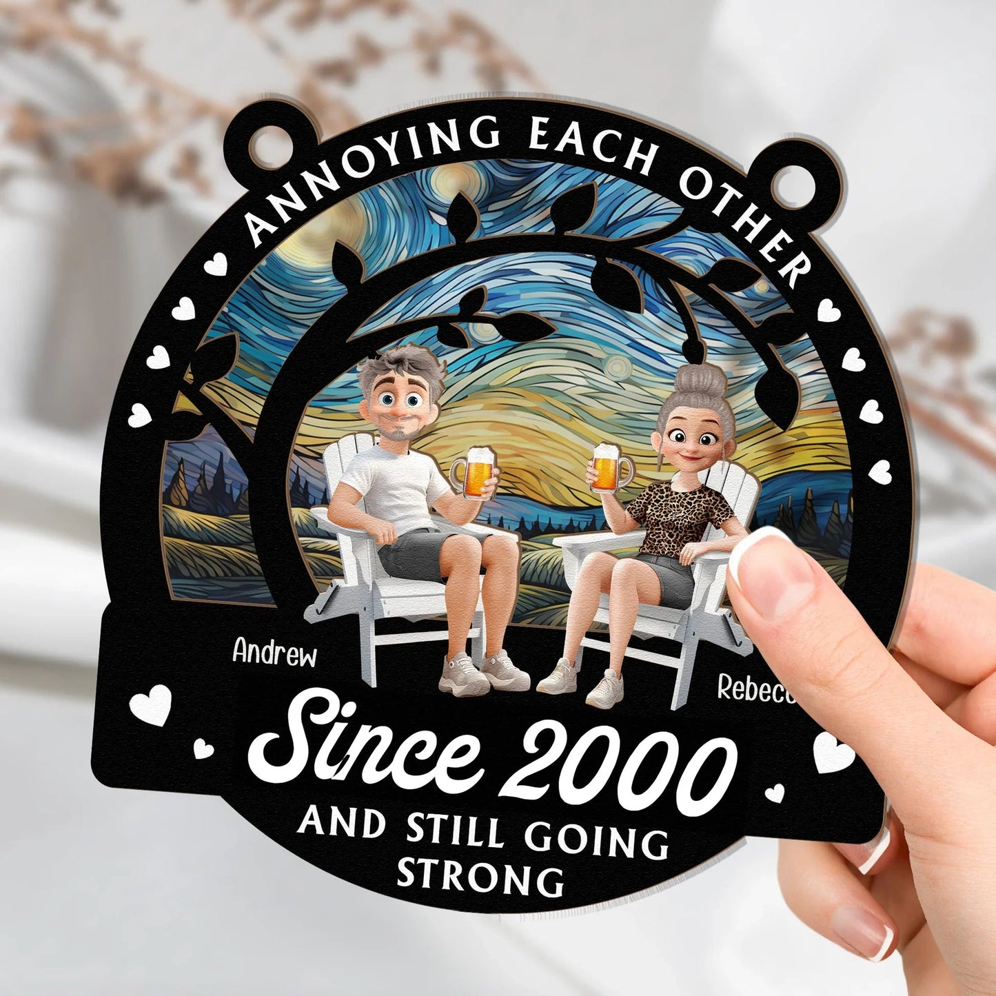 Couple Wood and Acrylic Layered Ornament Surprise Design High Clarity Sturdy and Durable Gift