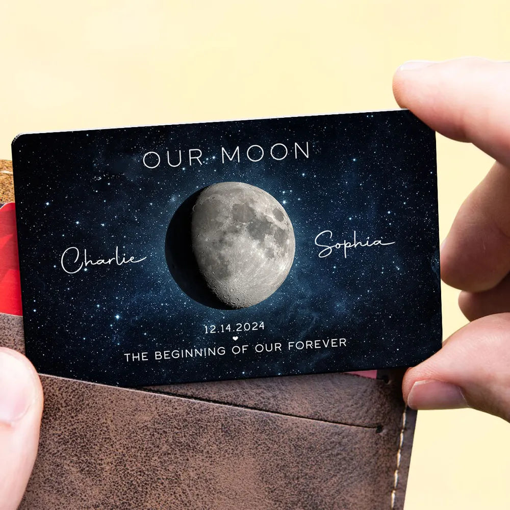 Personalized Our Moon Metal Wallet Card With Moon Photo - Romantic Unique Gift for Husband or Boyfriend