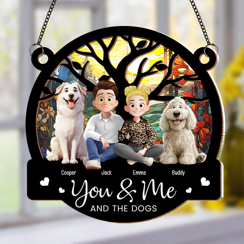 You & Me and the Dogs - Customizable Wood and Acrylic Layered Ornament, Ideal Gift for Couples and Pet Lovers