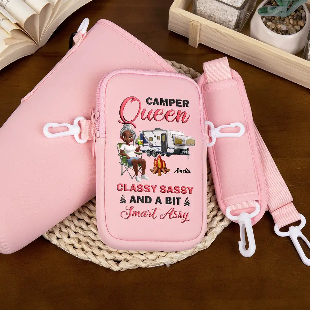 Water Bottle Carrier Bag – CAMPER Queen, “Classy Sassy and a Bit Smart Assy” Gift for Self, Girlfriend, or Daughter