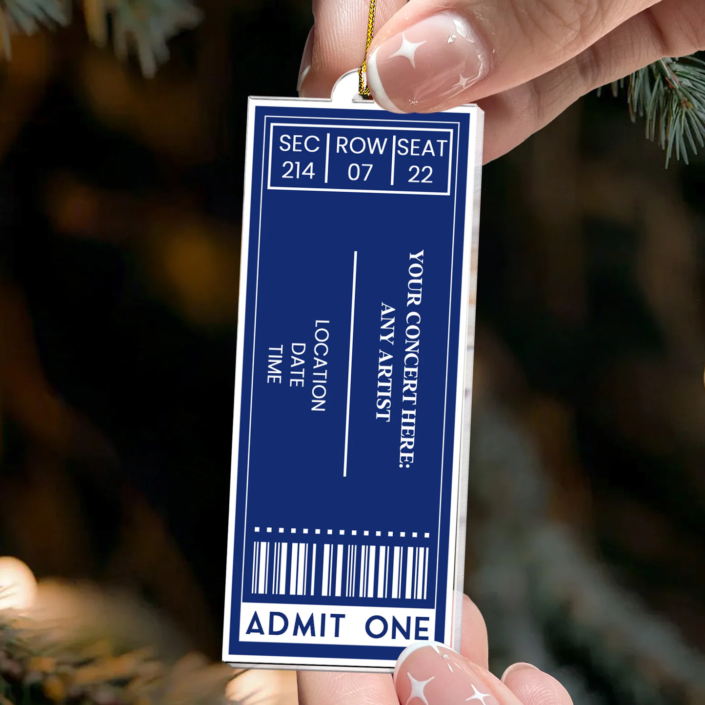 Admit One Ticket Style Acrylic Ornament, Personalized Concert Memory Keepsake, Cute Festive Decor Gift