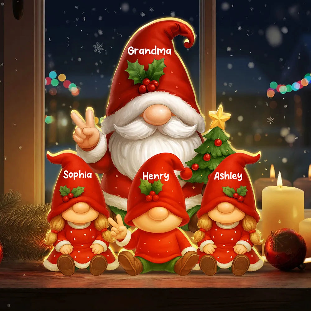 Personalized Acrylic Light Box for Grandma with Grandkids Gnomes, Cozy Christmas Decor & Unique Holiday Gift