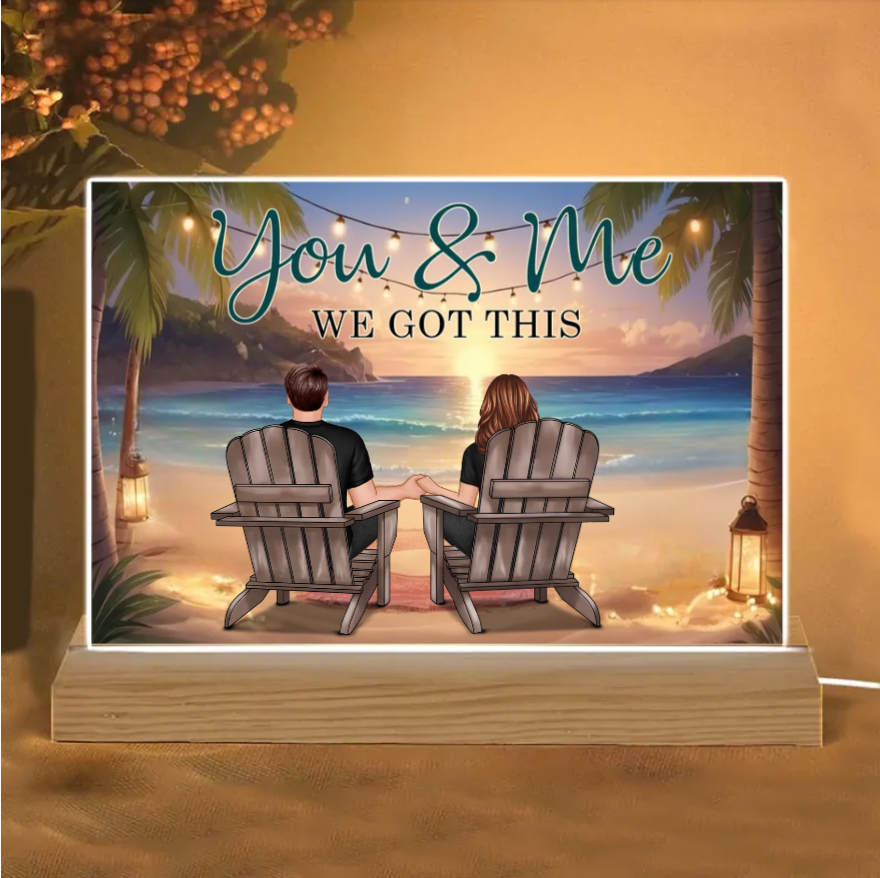 Back View Couple Sitting Beach View Personalized Horizontal Poster, Unique And Meaningful Gift For Couple
