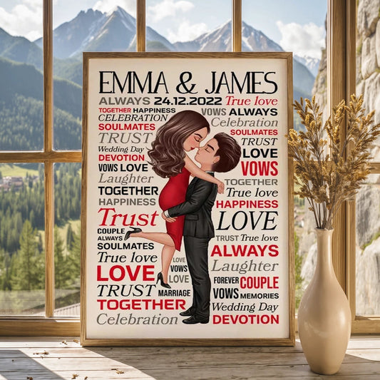 Personalized Couple Word Art Poster Romantic Hugging Kissing Wall Decor Unique Creative Gift For Wife Or Husband