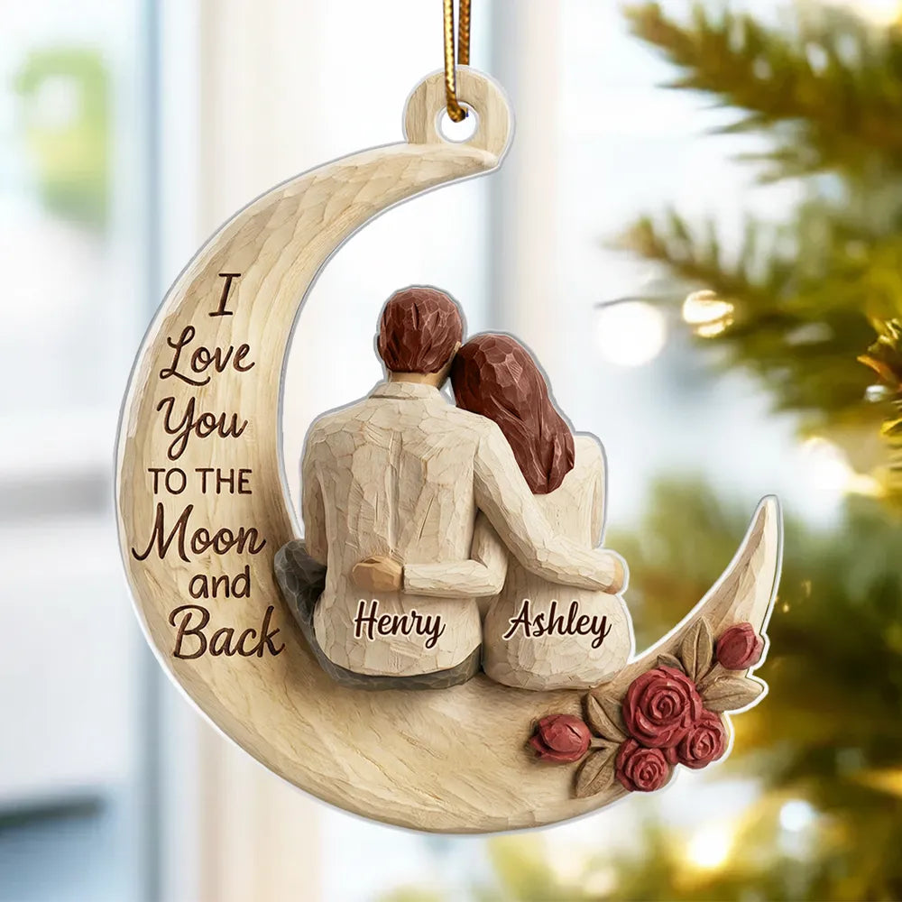 Acrylic Ornament Couple Hugging on Moon I Love You to the Moon and Back Unique Gift for Anniversary Romantic Keepsake