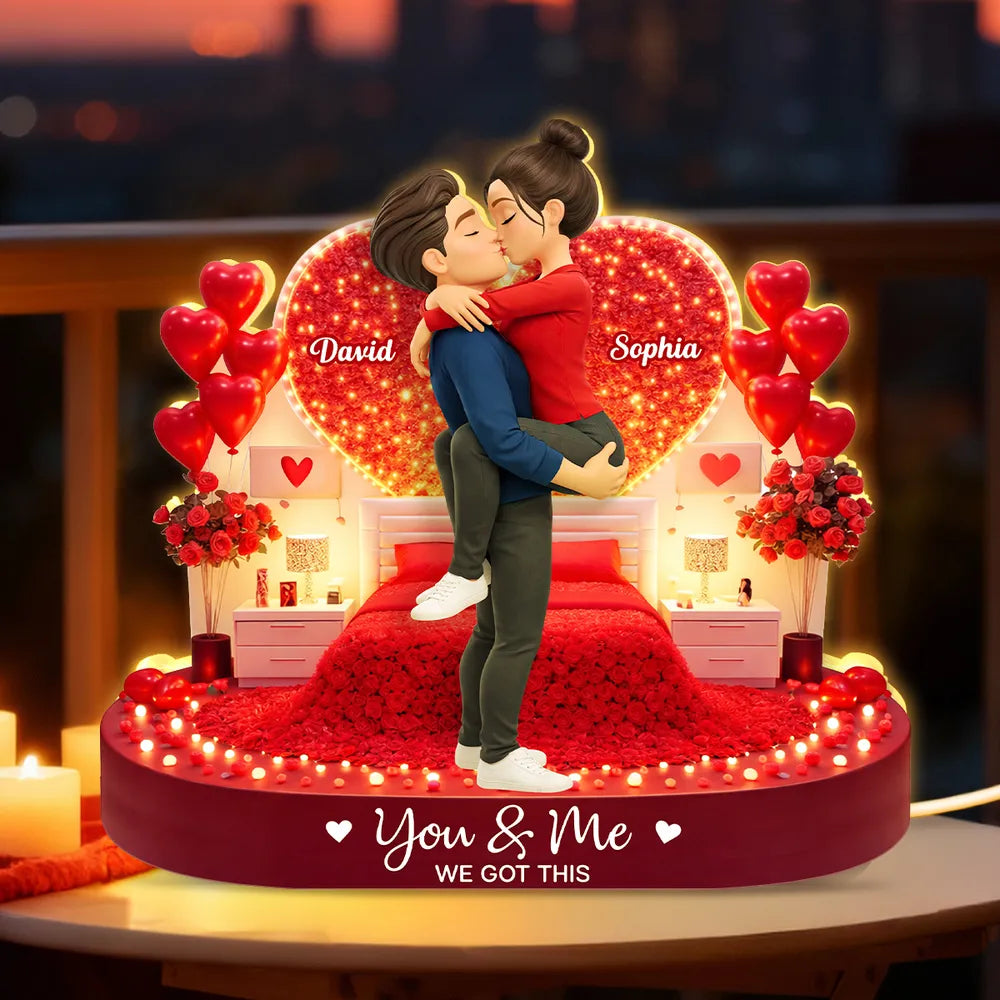 Personalized Acrylic Light Box Kissing Couple in Romantic Bedroom Scene - Unique Valentine's Day Gift for Couples