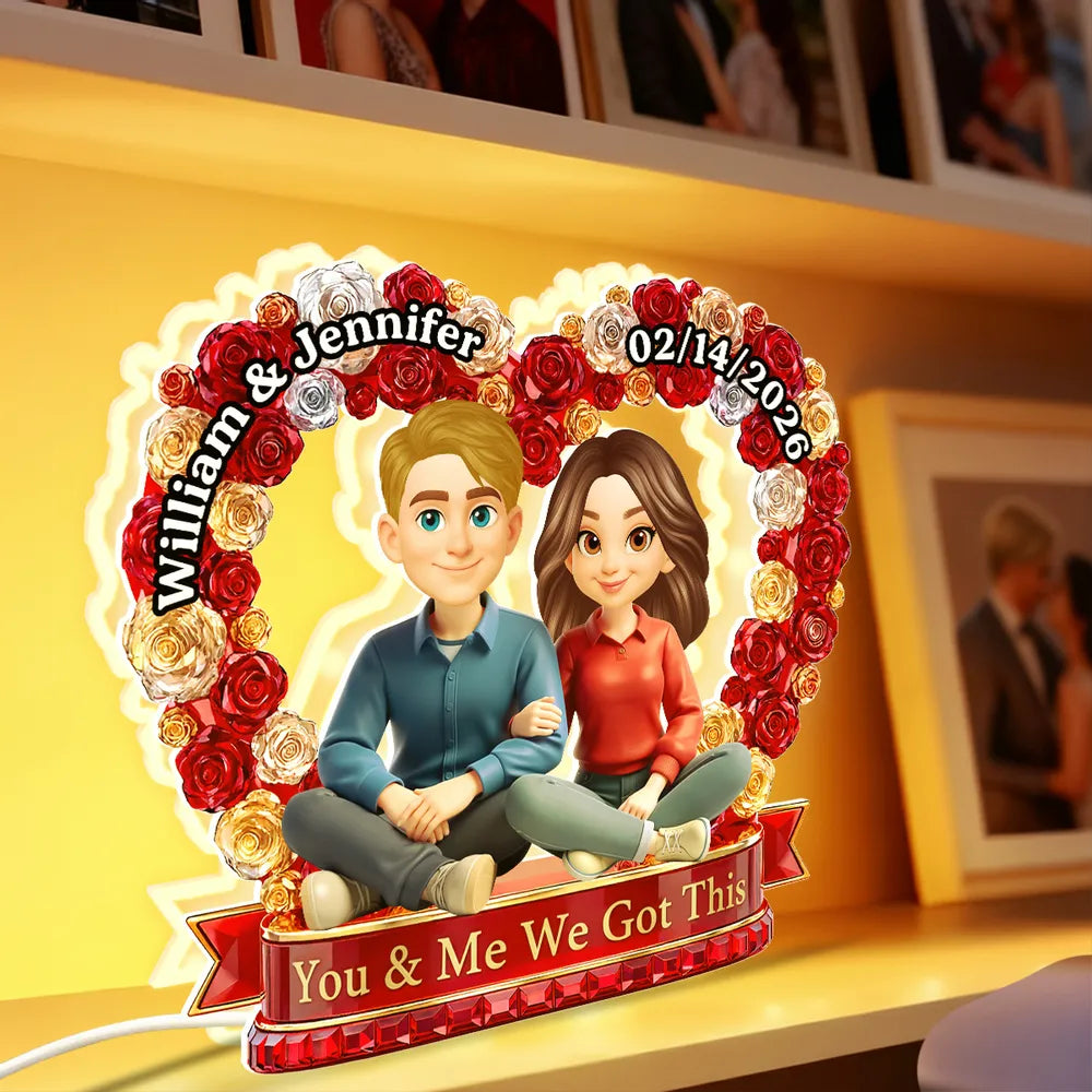 Personalized Acrylic Light Box Flower Heart Couple Night Light for Bedroom or Bookshelf Display, Unique Gift for Couples