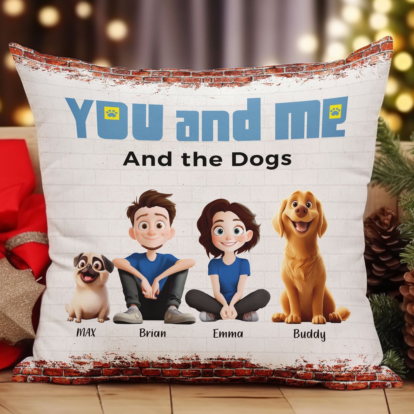 Custom Pet Family Square Pillow – Perfect Dog Lovers Gift