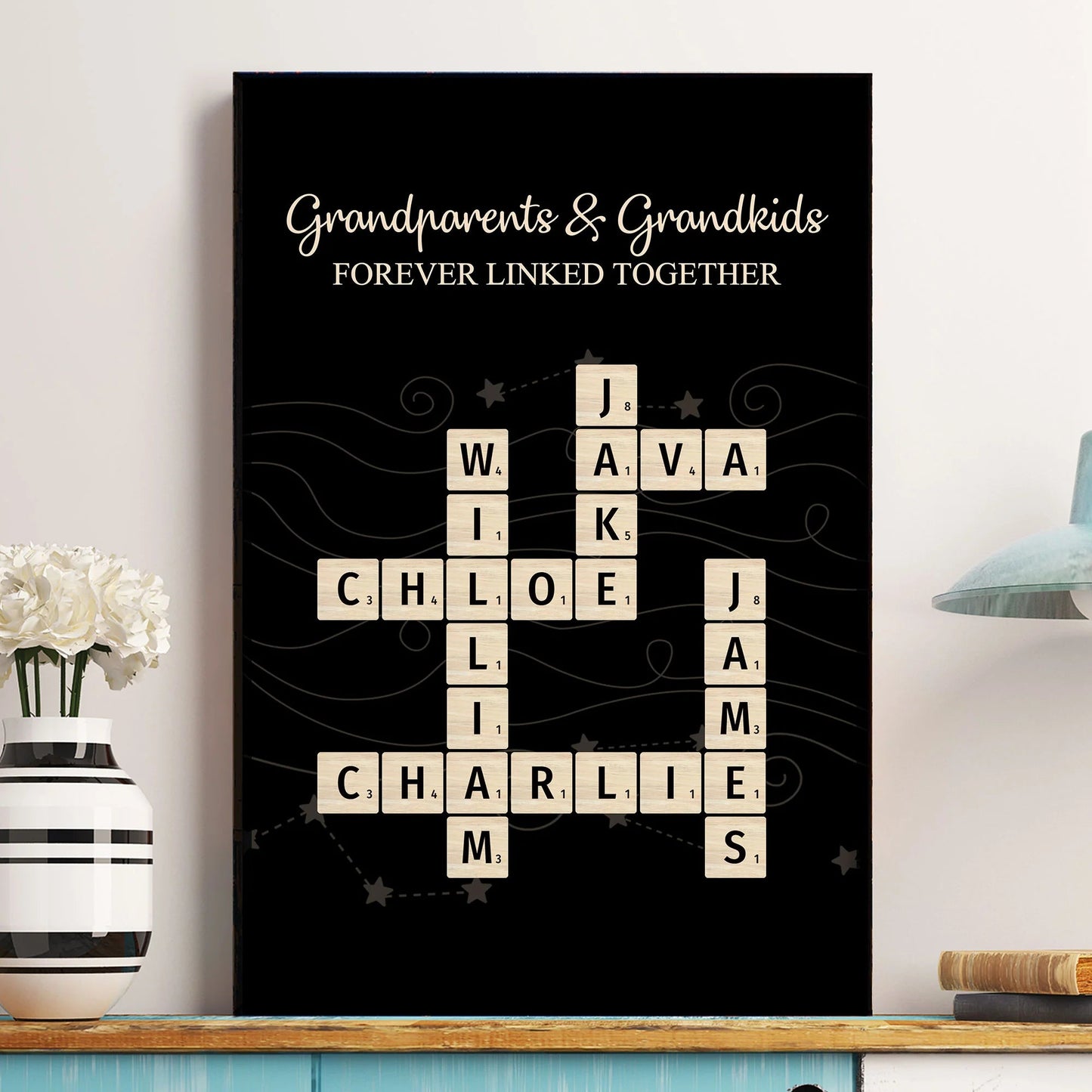 Personalized Grandparents & Grandkids Scrabble-Style Poster, Custom Family Names Wall Art, Heartwarming Gift