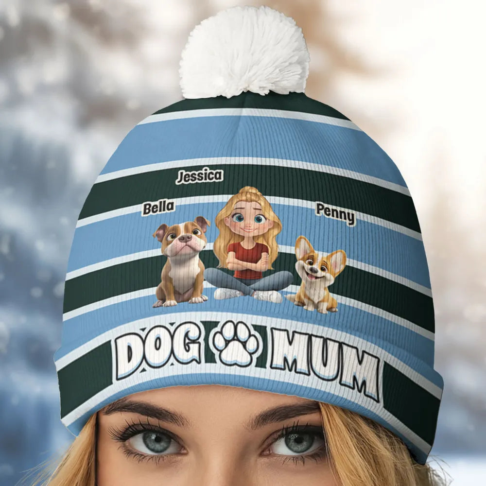 Personalized Dog Dad Bobble Beanie Hat With Custom Cartoon Pet & Owner - Cozy Winter Gift for Dog Lovers