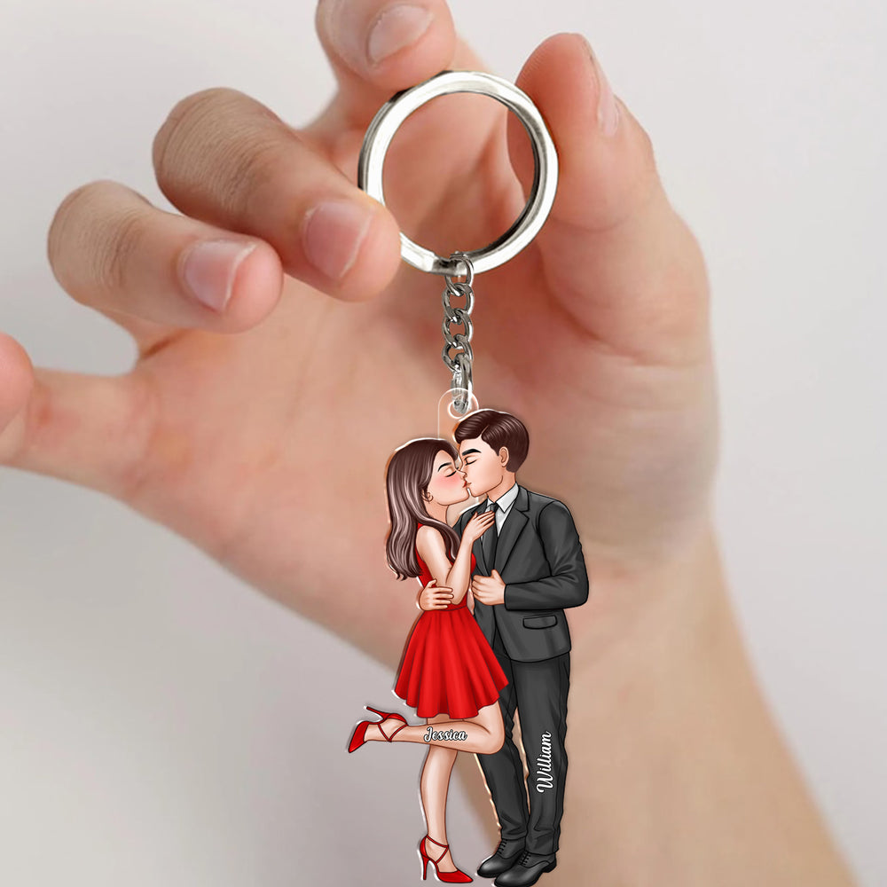 “Kissing Couple Acrylic Keychain – Custom Mini Figurine, Romantic Gift for Boyfriend & Girlfriend”