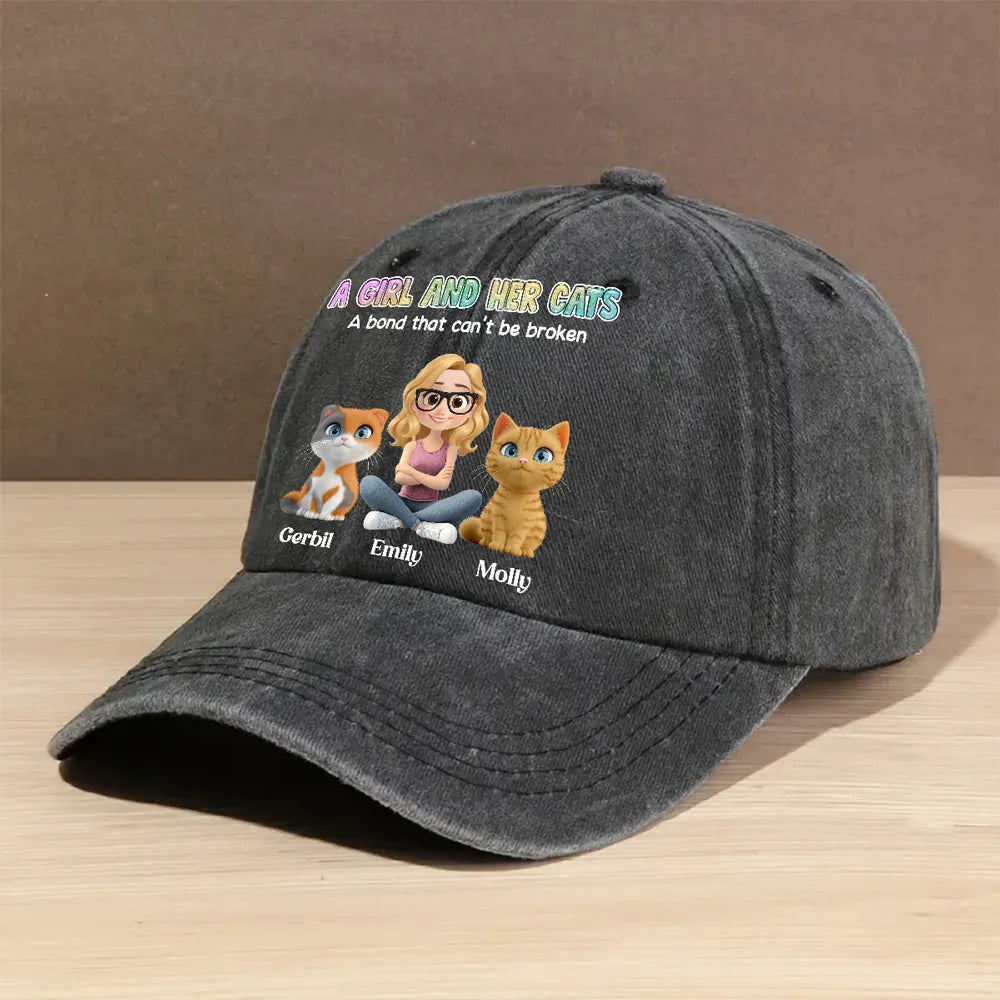 Denim Baseball Cap, Vintage Washed, Custom Pet Graphic, Casual Sun Shield, Unique Gift for Dog & Cat Moms