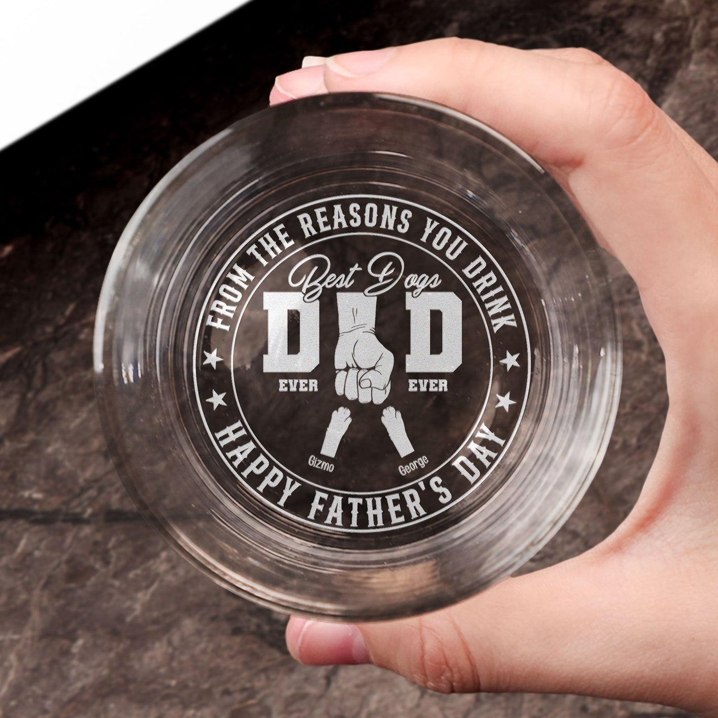 "From the Reasons You Drink" Whiskey Glass – Personalized Pet-Themed Father’s Day Gift for Dog Dads