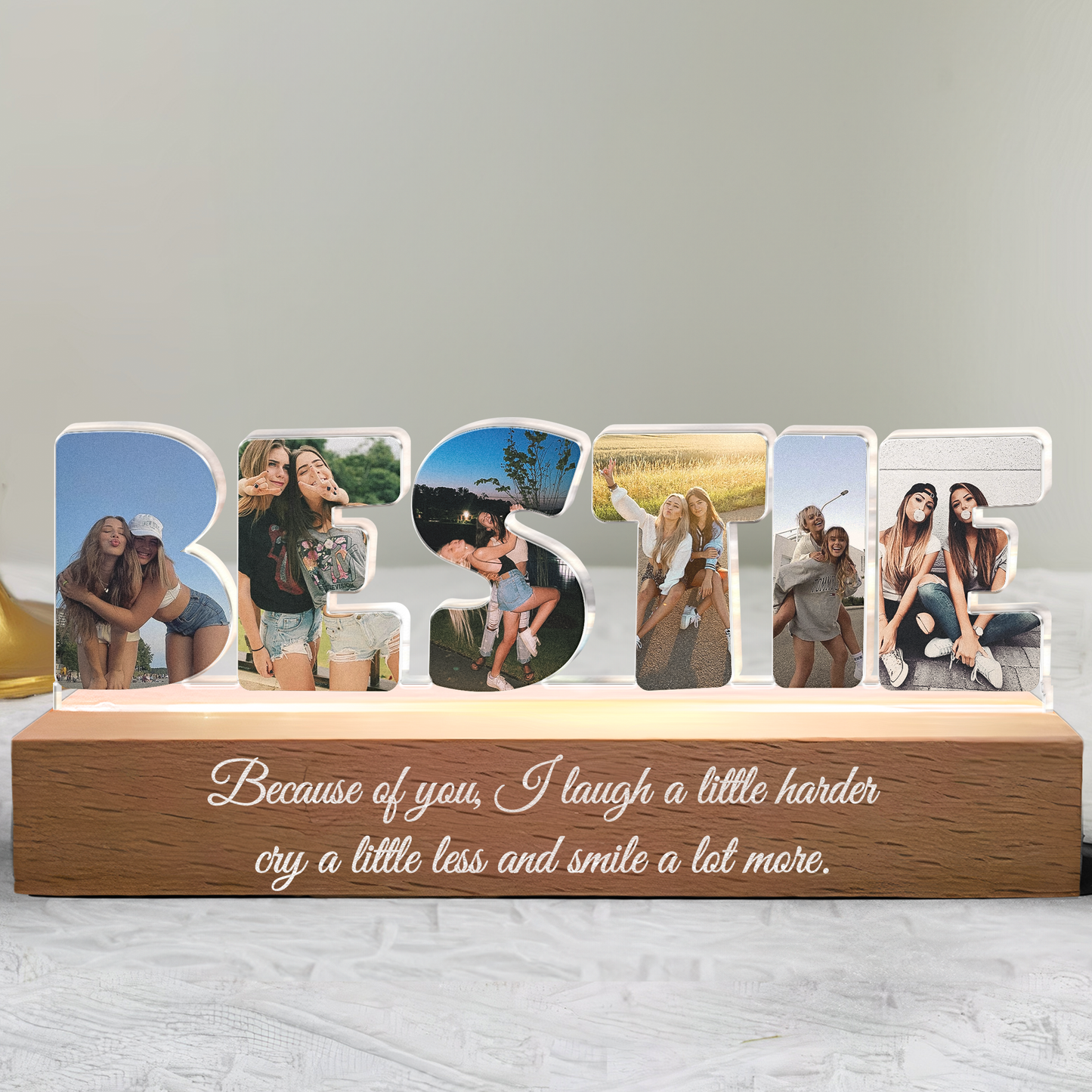 Custom Friendship Shaped Acrylic Block LED Plaque Night Light Gift, Multiple Roles To Choose From