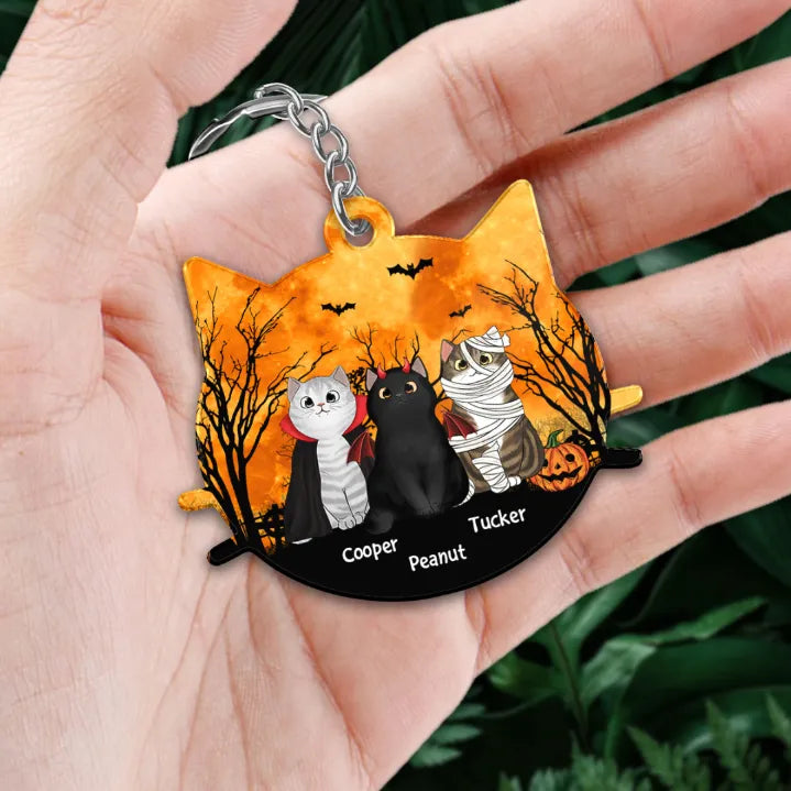 Personalized Halloween Cat Face Shaped Keychain, Car Hanger, Pillow, and Sign - Perfect Gift for Cat Lovers