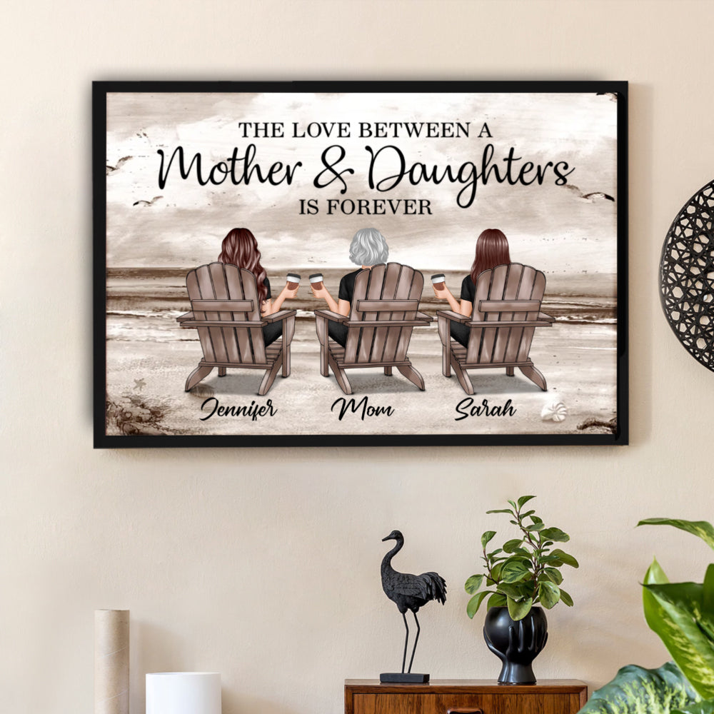 Poster of Mother & Daughters with Coastal Scene Customizable Wall Art Warm Home Decoration Thoughtful Gift