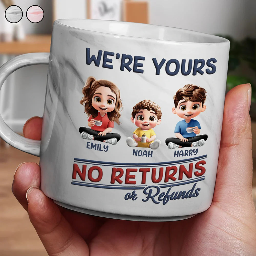 Funny Customizable Marble Mug – ‘No Returns or Refunds’ Family Gift for Parents