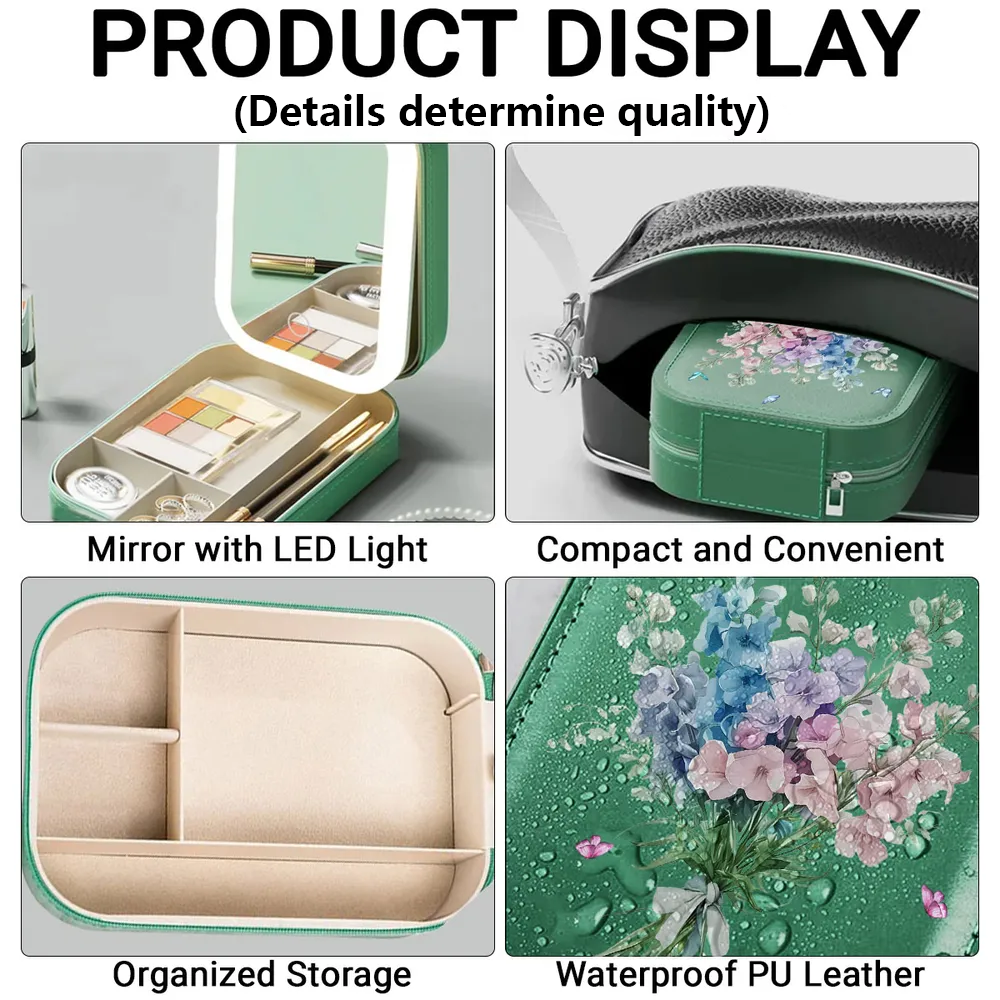 Blooming LED Leather Makeup Case – Soft Light Mirror Organizer, Thoughtful Gift for Her