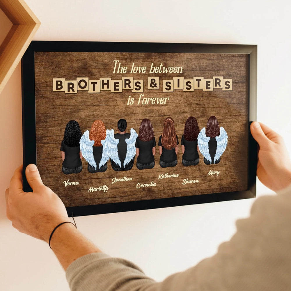 “The Love Between Brothers & Sisters Is Forever” Poster – Personalized Back View Wall Art in Vintage Wood Style, Perfect Gift for Christmas, Birthday or Family Reunion
