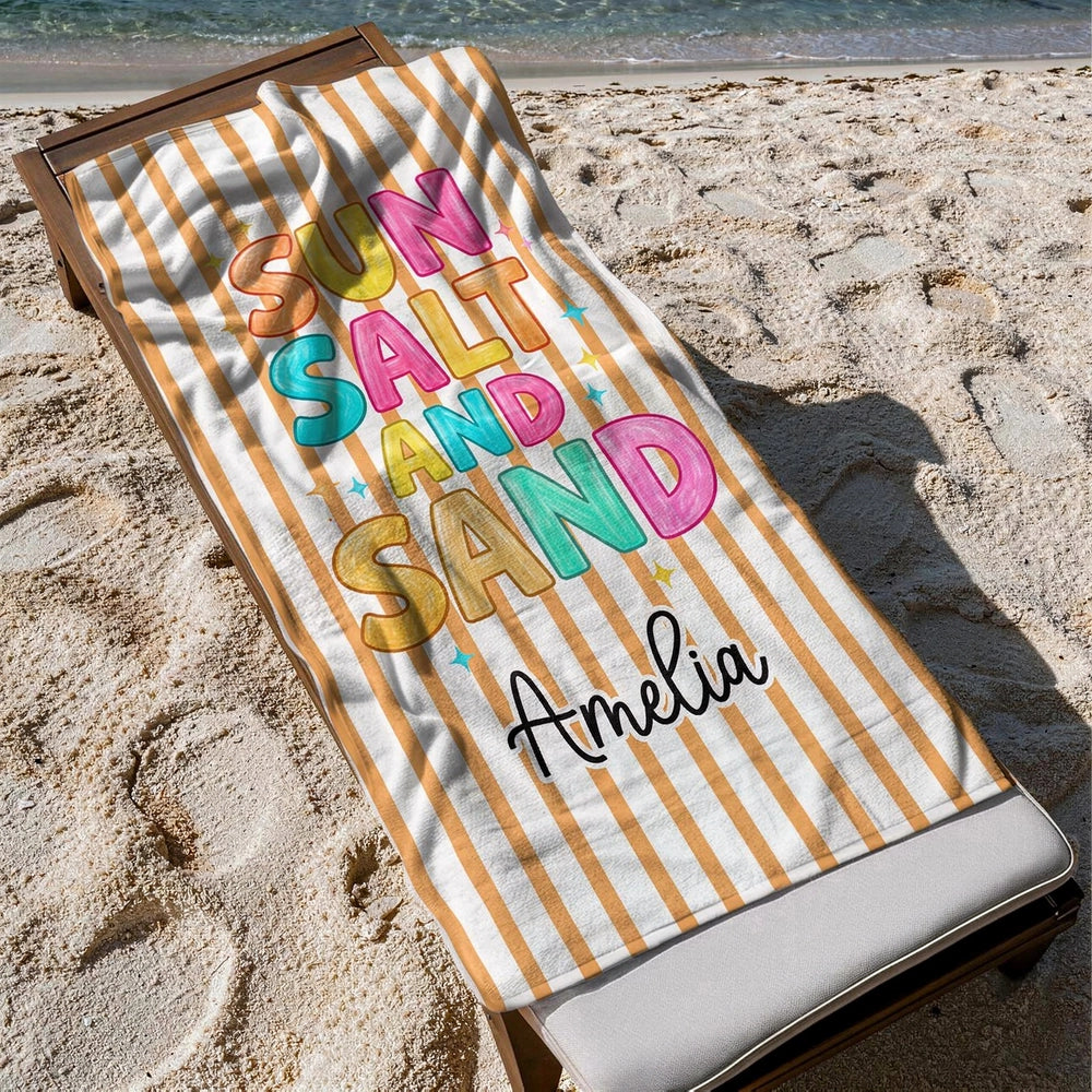 Personalized Striped Beach Towel with Colorful Summer Quote for Beach Trips and Pool Days - Unique Gift for Friends