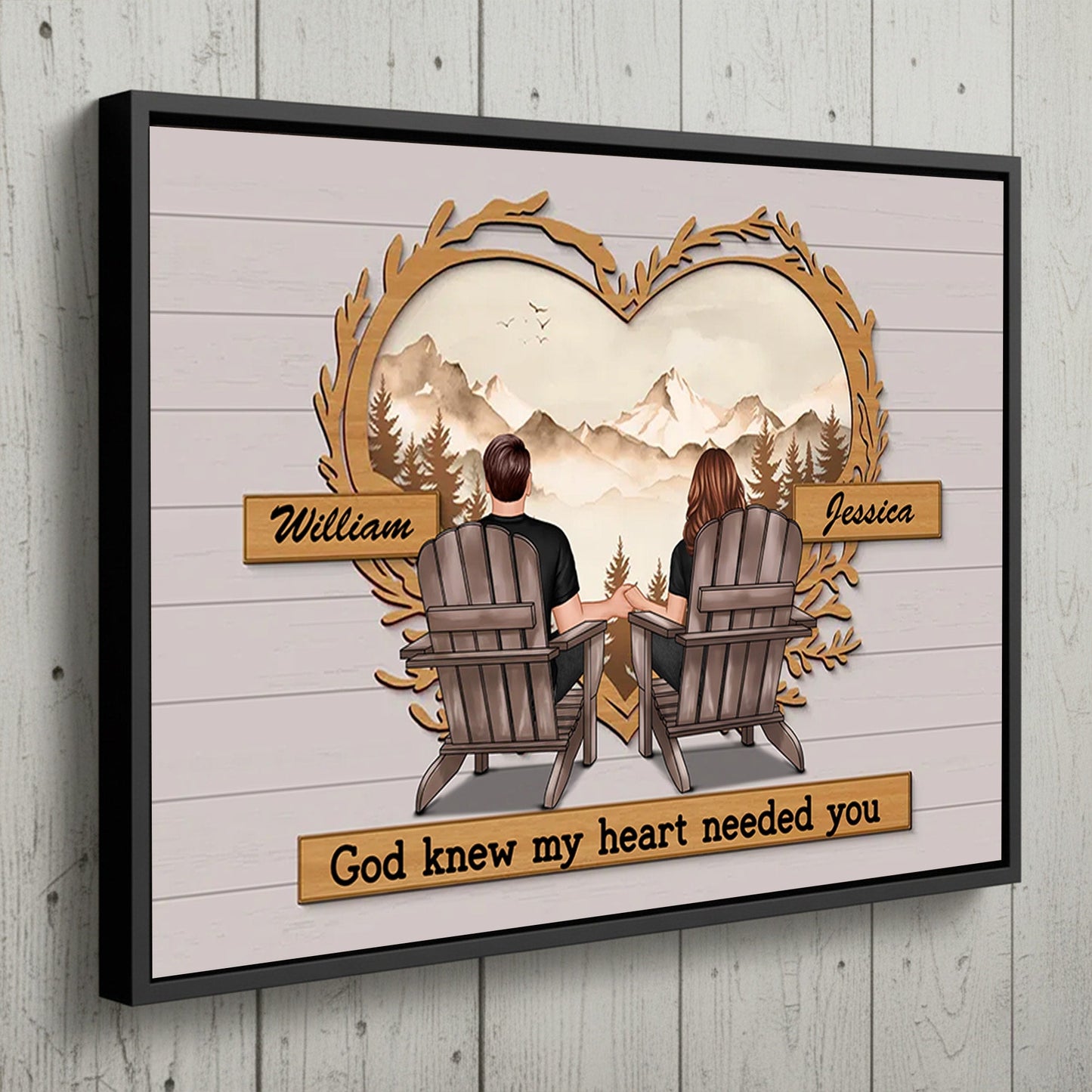 Couple Mountain View Poster – “God Knew My Heart Needed You” wall art, a perfect romantic gift for couples