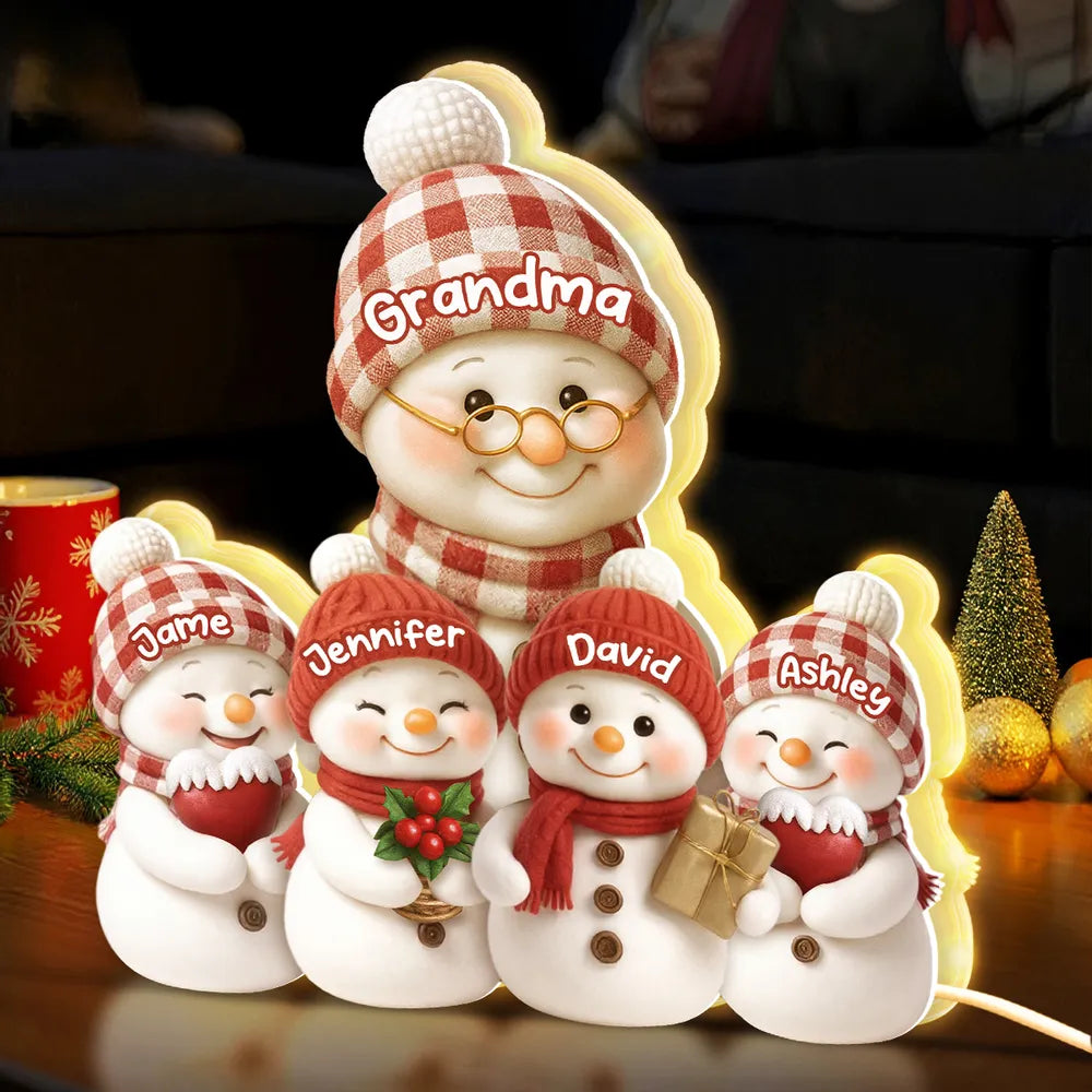 Snowman Family Acrylic Light Box for Grandma - Cozy Christmas Decor and Unique Holiday Gift from Grandkids