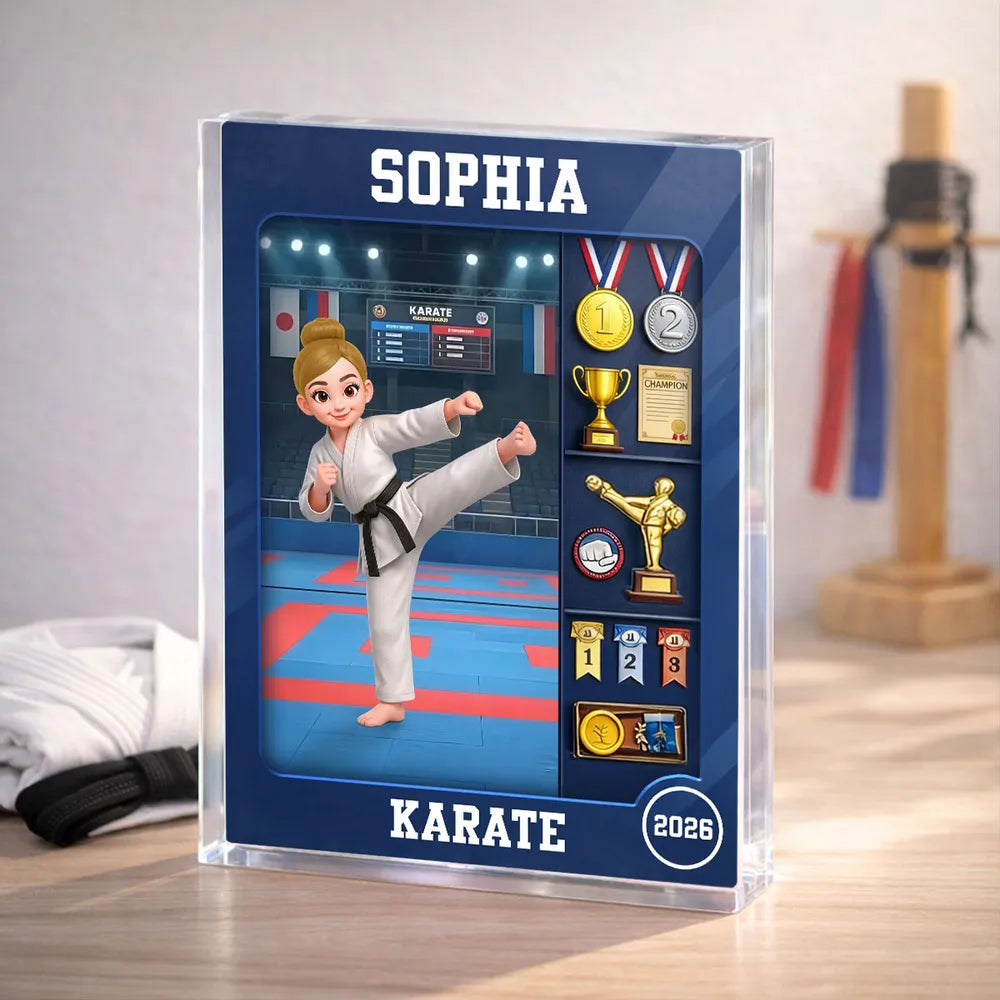 Personalized Karate Rectangle Acrylic Block Plaque, Kicking Girl Trophy Scene, Unique Creative Gift for Martial Arts Fans