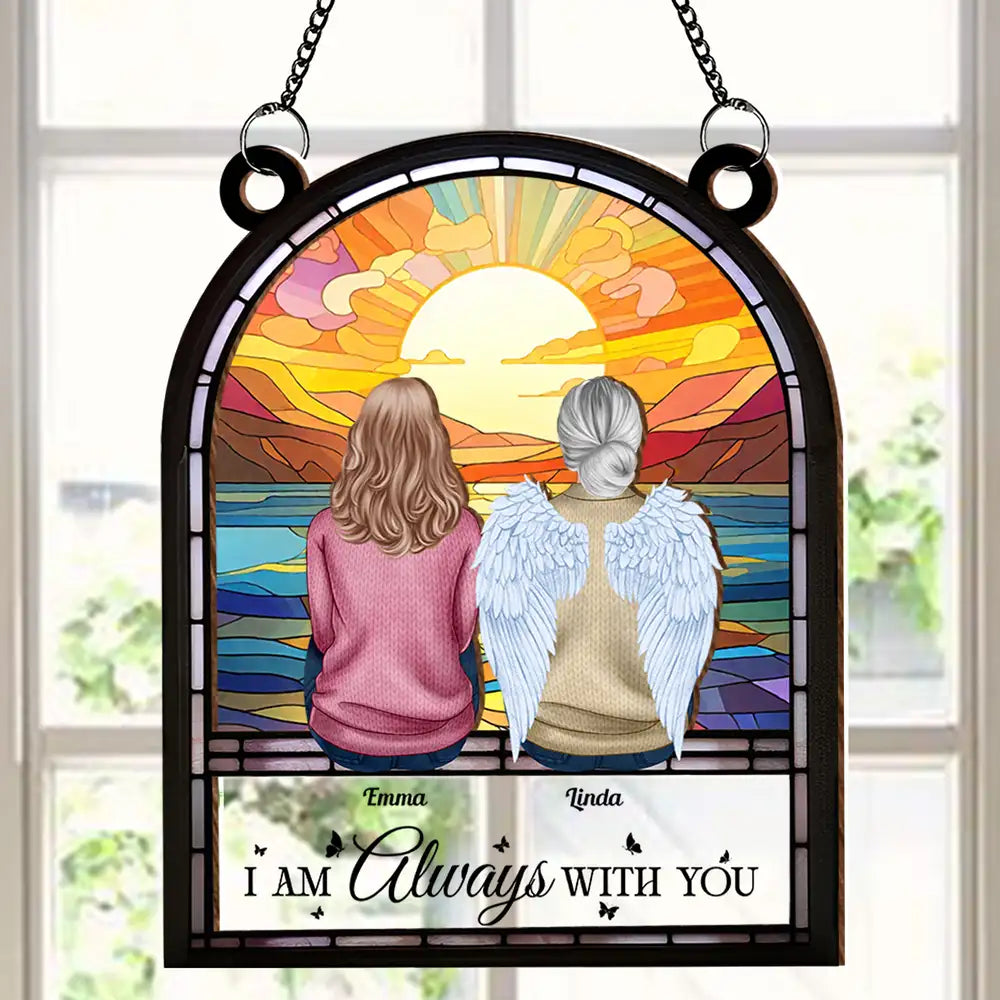 Wood & Acrylic Layered Ornament | “I Am Always With You” Sunset Angel Memorial Gift for Loved Ones