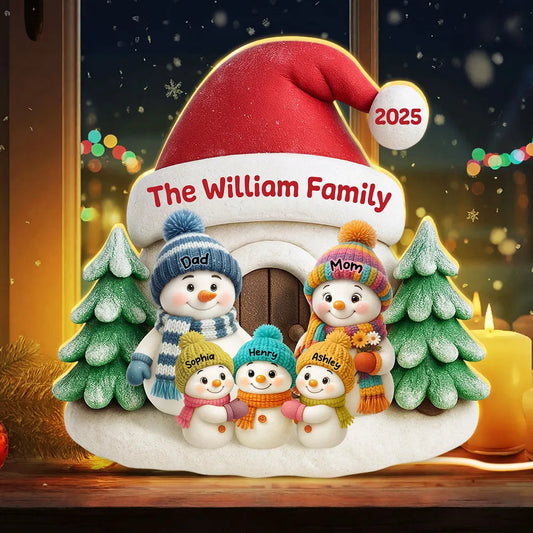Acrylic Light Box with Snowman Family Scene, cozy window glow for holiday décor, heartwarming keepsake, perfect gift for parents and family