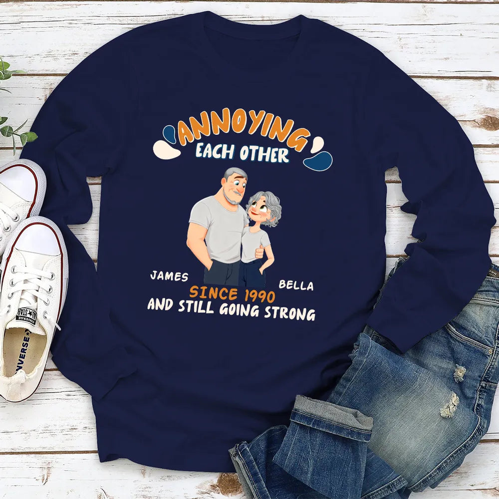 Personalized Couple Caricature Classic Tee With Your Text - Funny Love Gift For Husband Or Wife