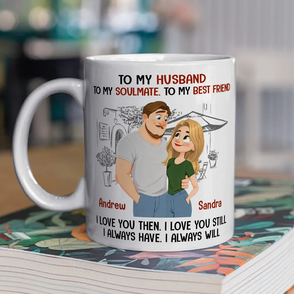 Personalized Ceramic Mug With Cute Couple Illustration, 'I Always Have I Always Will' Romantic Gift For Husband