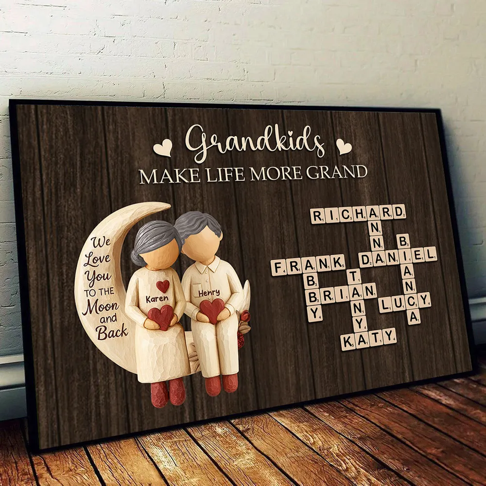 Grandkids Make Life More Grand Love to the Moon - Personalized Poster - Sentimental Gift for Grandma Grandpa
