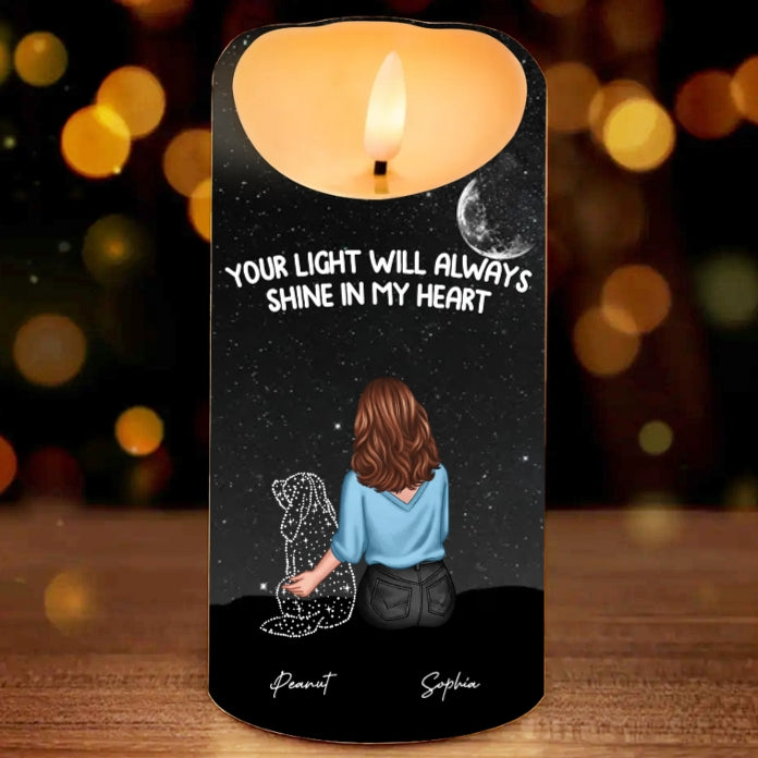 Personalized Ornament, Plaque, Keychain, Pillow, Sign, Lamp - Custom Memorial Gift for Pet Lovers - Starry Night with Dog and Owner