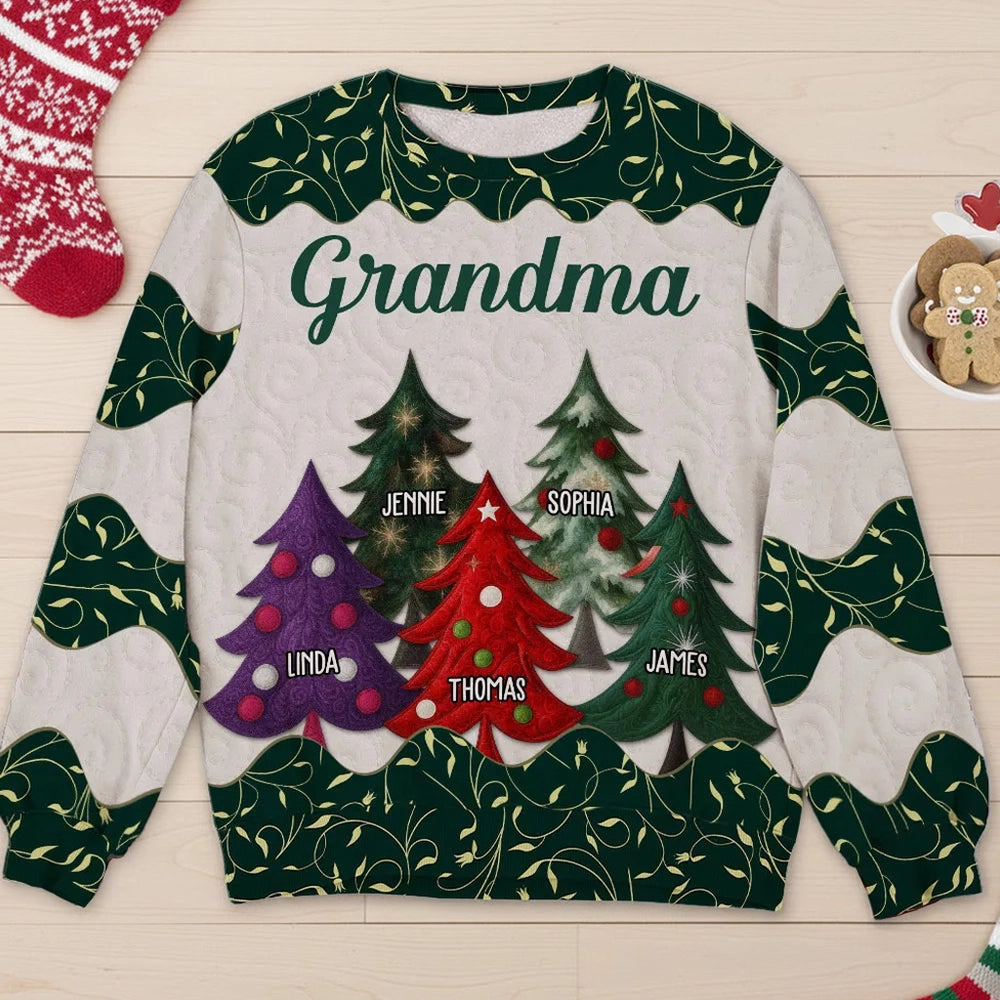 Grandma & Grandpa's Cozy Christmas Tree Family Sweatshirt, Unique All-Over Print Holiday Gift