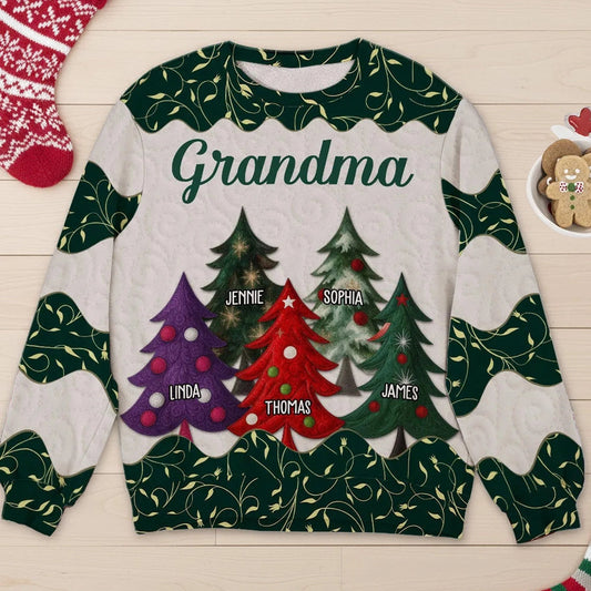 Grandma & Grandpa's Cozy Christmas Tree Family Sweatshirt, Unique All-Over Print Holiday Gift
