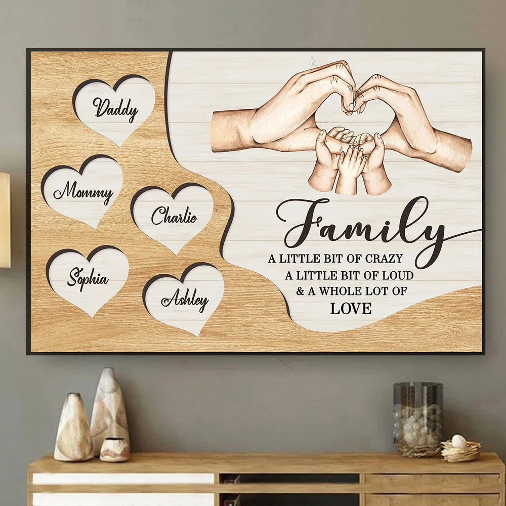 Family A Whole Lot of Love Personalized Poster, Hand-Drawn Hands & Hearts Wall Art, Meaningful Birthday or Housewarming Gift