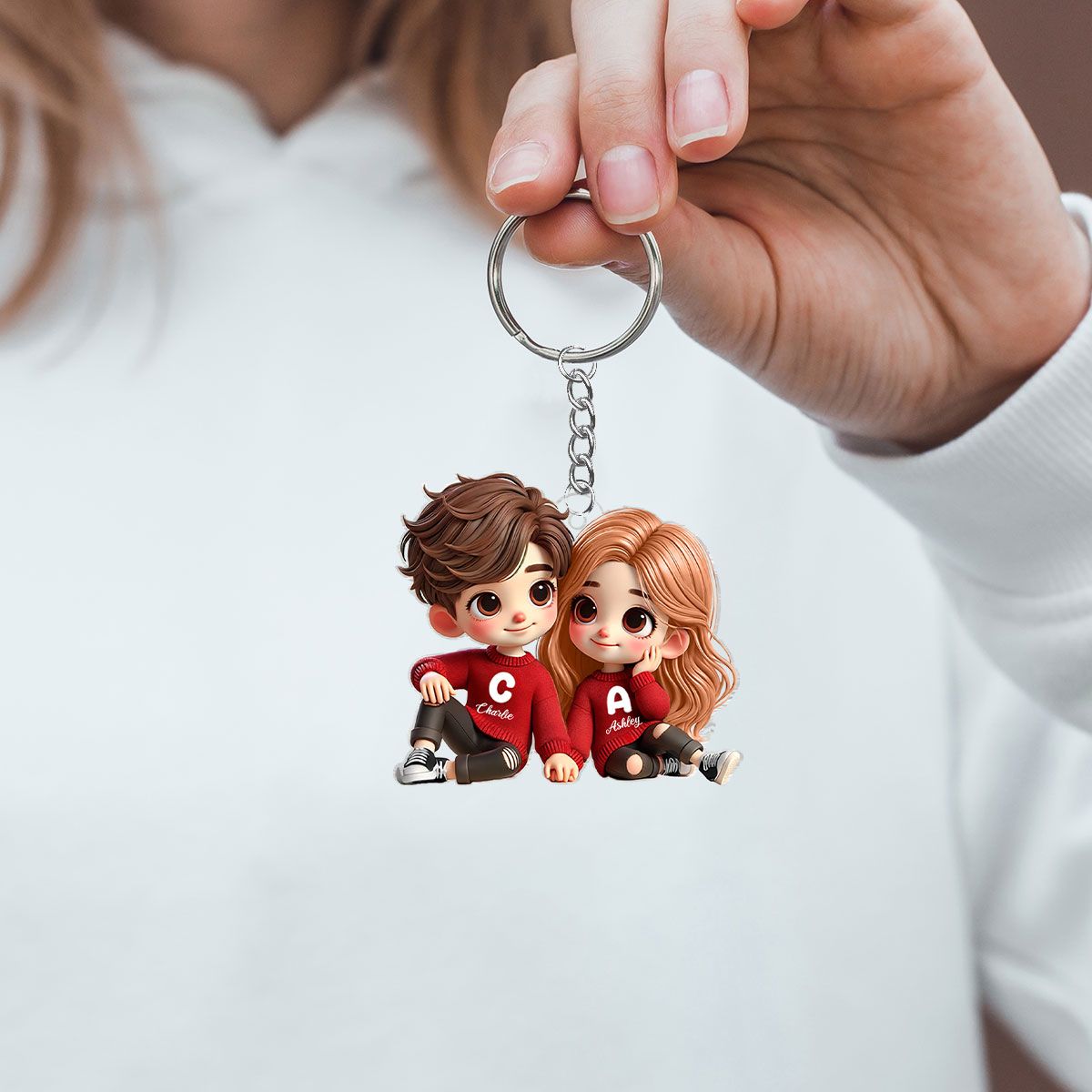 Personalized Cartoon Couple Acrylic Keychain, Creative Keepsake Gift for Anniversaries