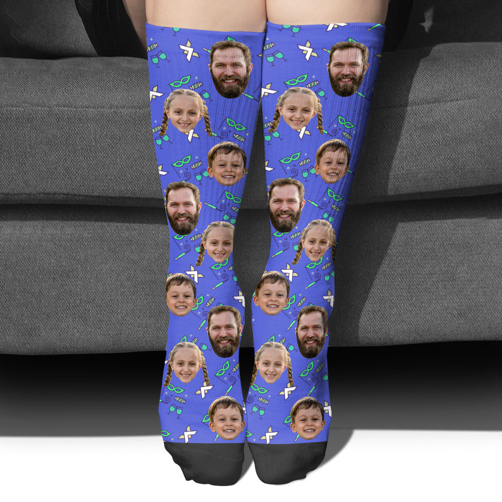 Custom Face Party Pattern - Personalized Step Dad Socks