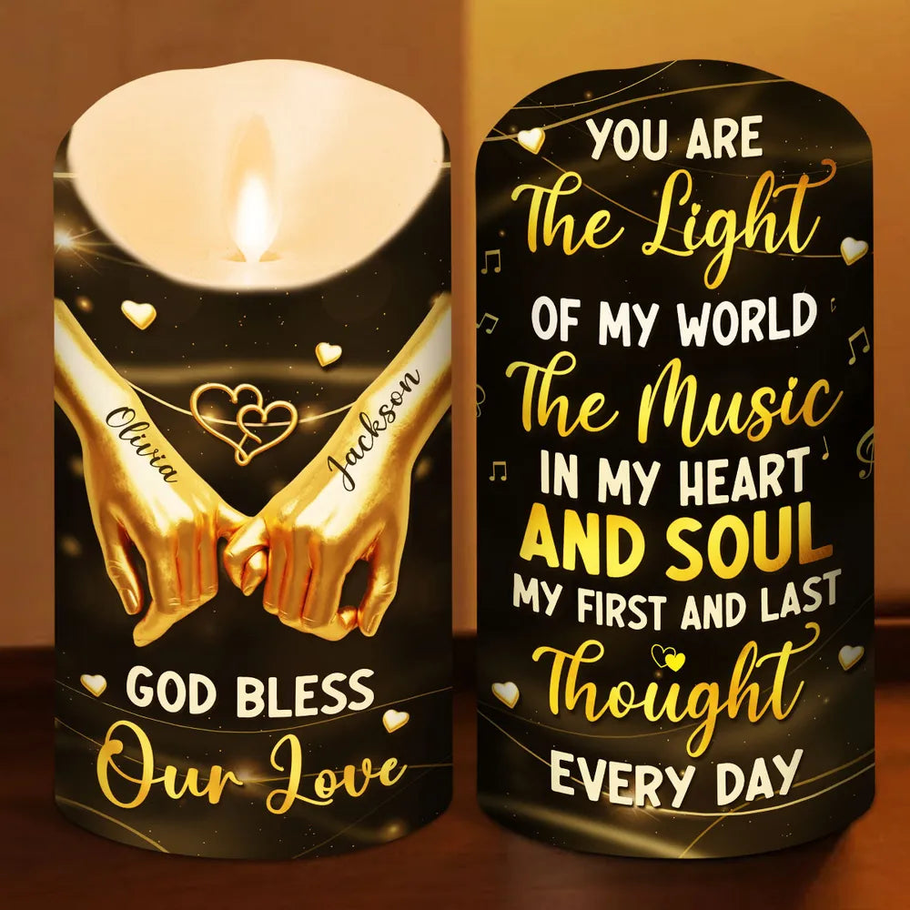 Personalized Flameless LED Candle, 'You Are The Light Of My World' Romantic Gift for Couple, Warm Glow Home Ambiance
