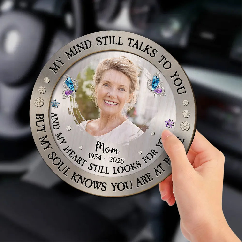 Personalized Car Visor Clip With Photo, My Mind Still Talks To You Memorial Gift For Mom