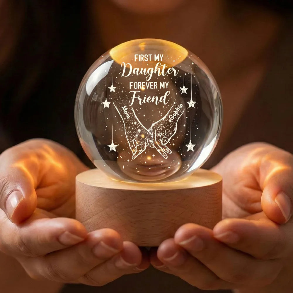 Personalized Globe Lamp Night Light with Holding Hands Design, 'First My Daughter Forever My Friend' Unique Gift for Daughter