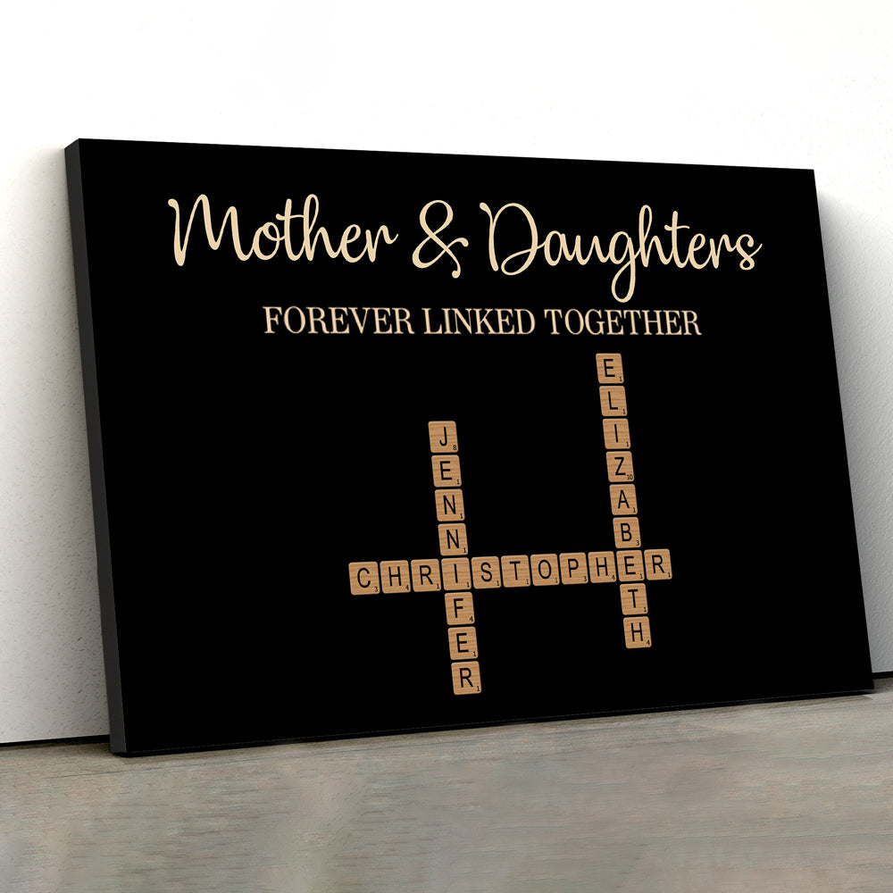 Mother & Dad & Sons & Daughter Forever Linked – Personalized Scrabble Art with Custom Names and Heartfelt Design
